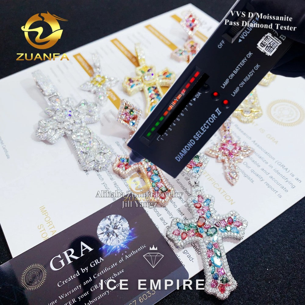 Iced Out Cross 925 Silver Moissanite Pendant
