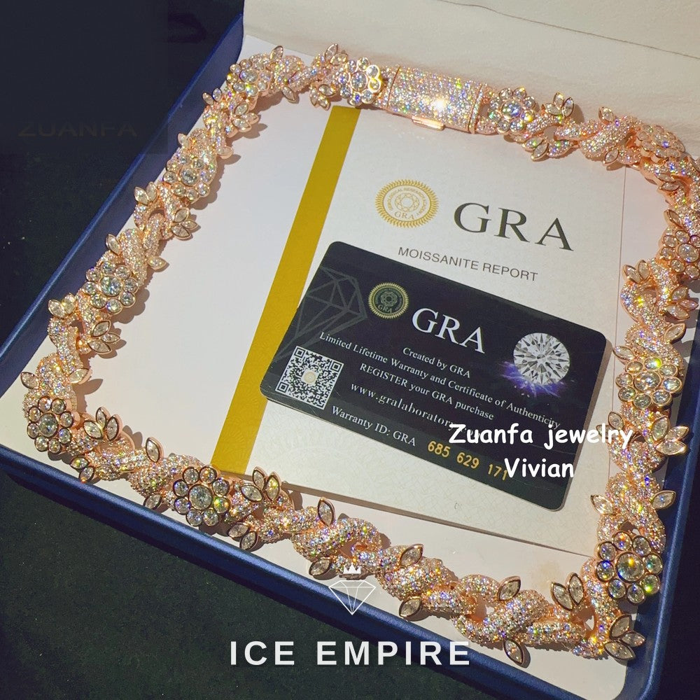 Iced Out Rose Gold Plated Moissanite Cuban Chain