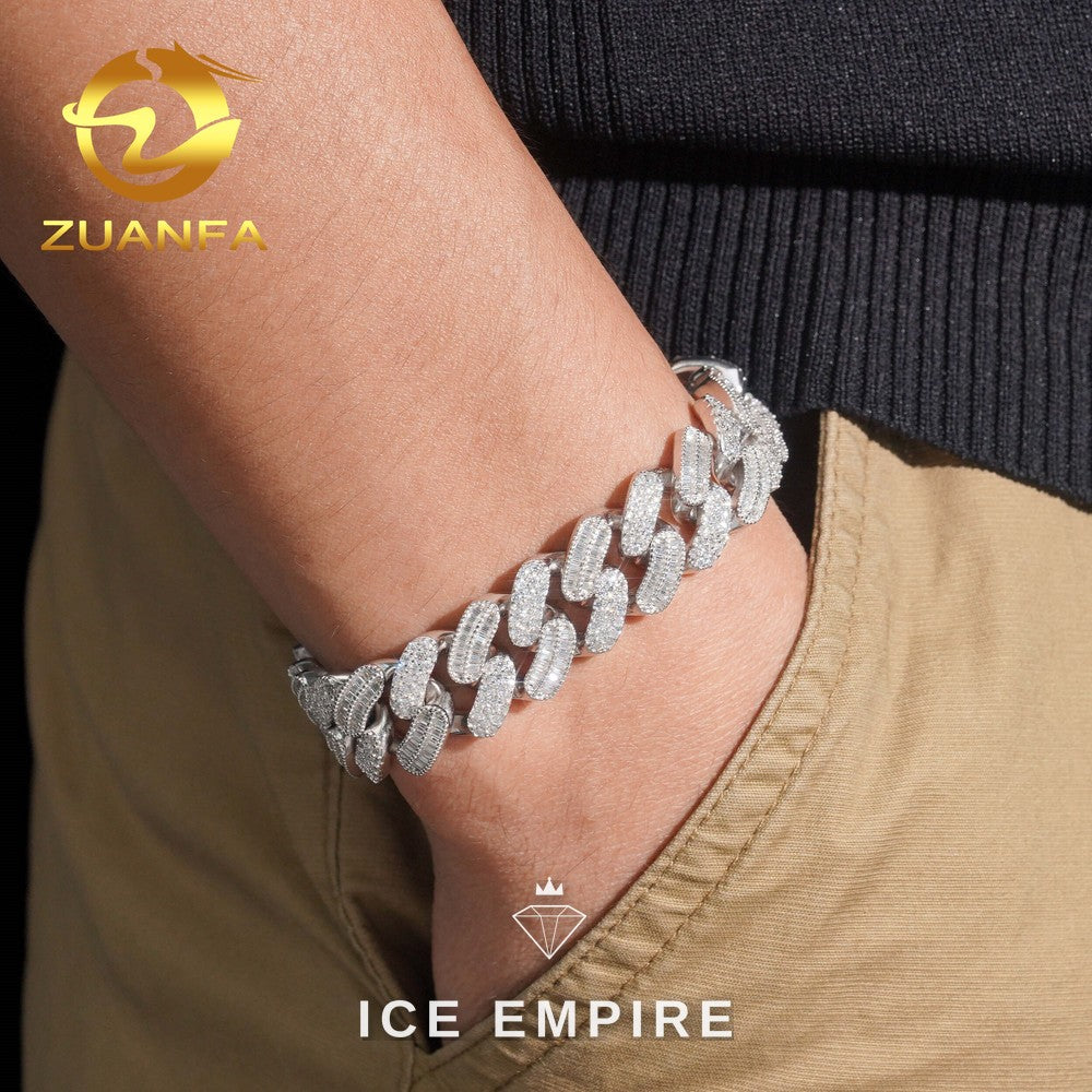Iced Out Baguette Rose Gold Moissanite Cuban Chain
