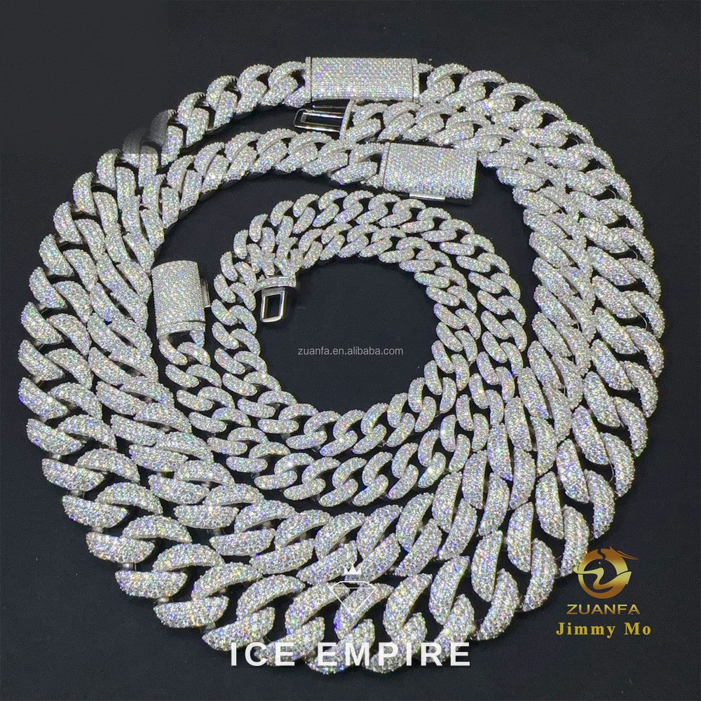 Iced Out 925 Silver Moissanite Cuban Chain