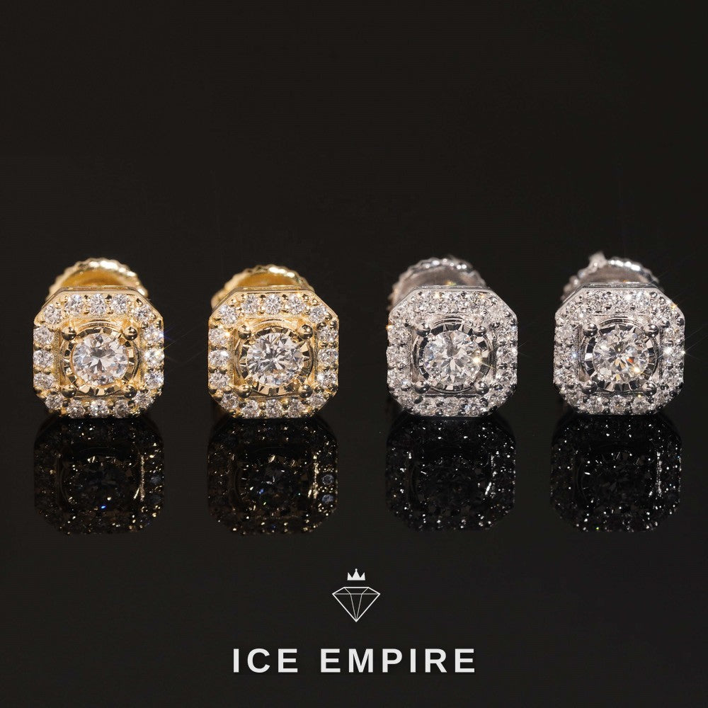 Iced Out Cluster Gold Plated Lab Grown Diamond Stud Earrings