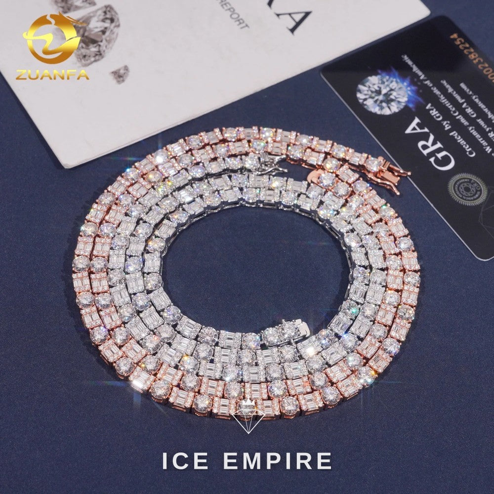 Iced Out Baguette Rose Gold Plated Moissanite Cuban Chain