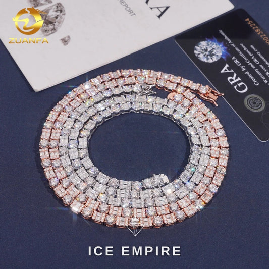 Iced Out Baguette Rose Gold Plated Moissanite Cuban Chain