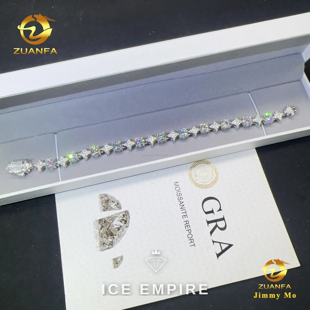 Iced Out Cluster 925 Silver Moissanite Tennis Chain