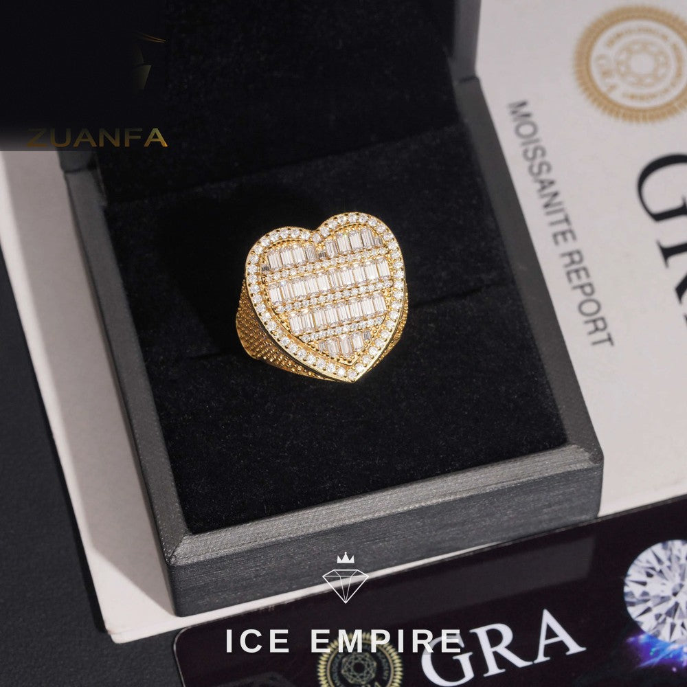 Iced Out Heart 925 Silver Moissanite Ring