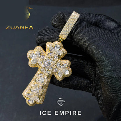Iced Out Cross Rose Gold Plated Moissanite Cuban Chain