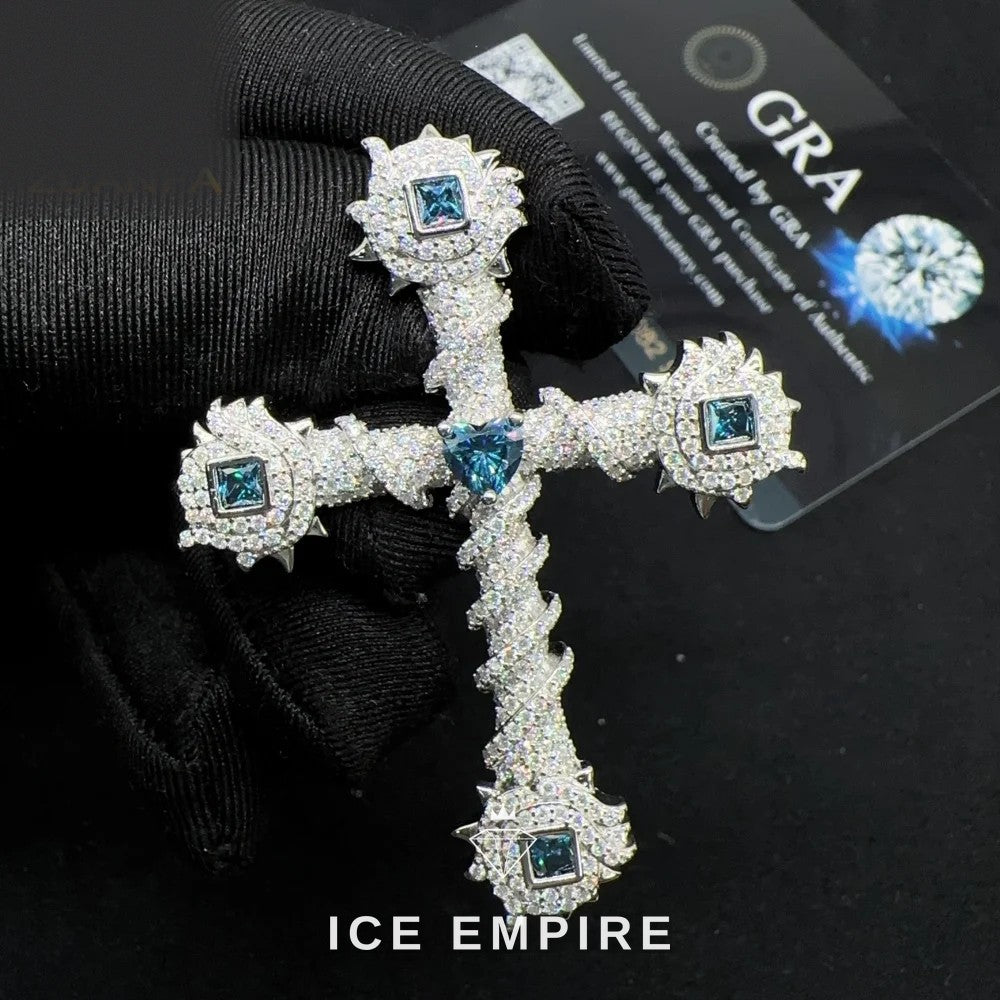 Iced Out Cross 925 Silver Moissanite Pendant
