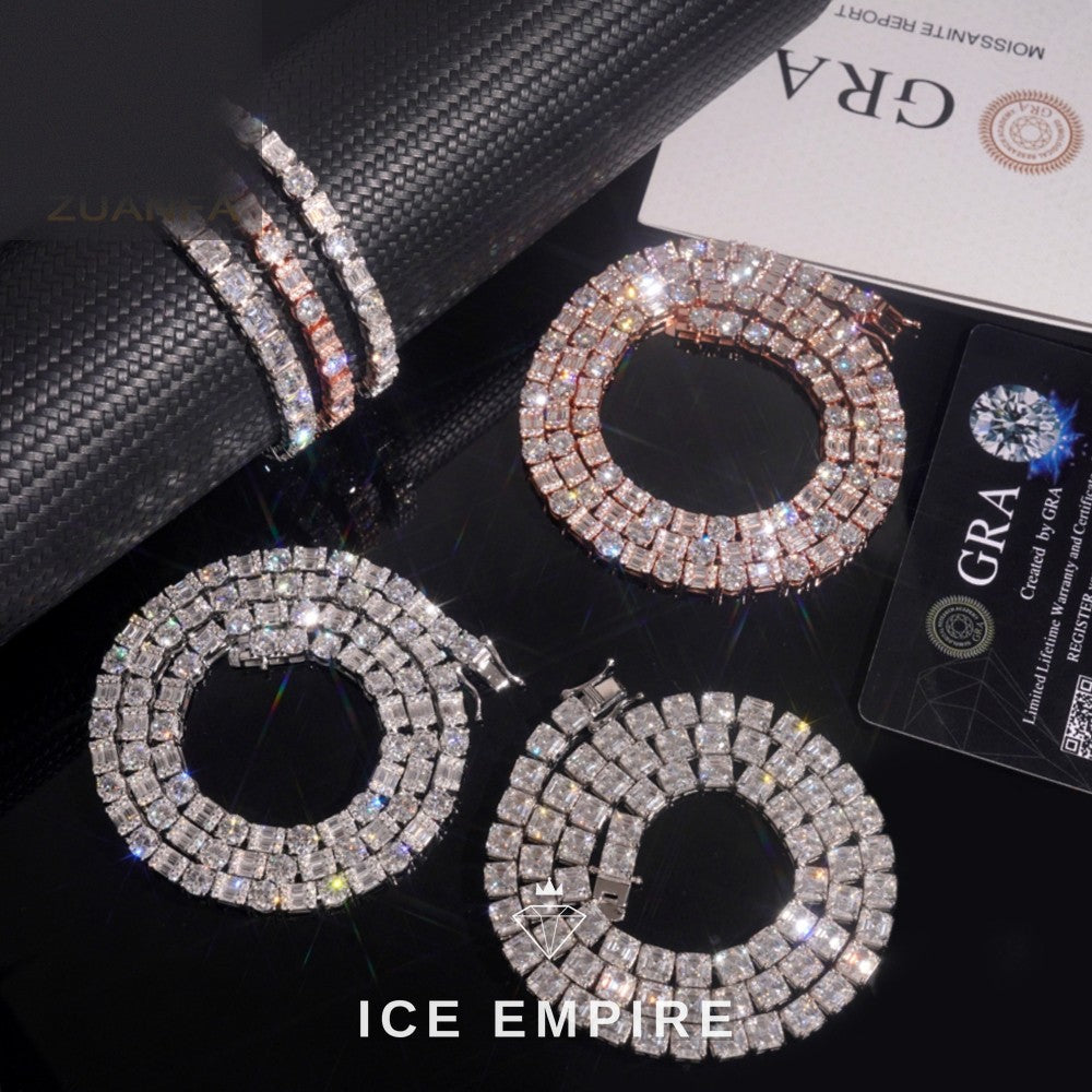 Iced Out Baguette Rose Gold Plated Moissanite Cuban Chain
