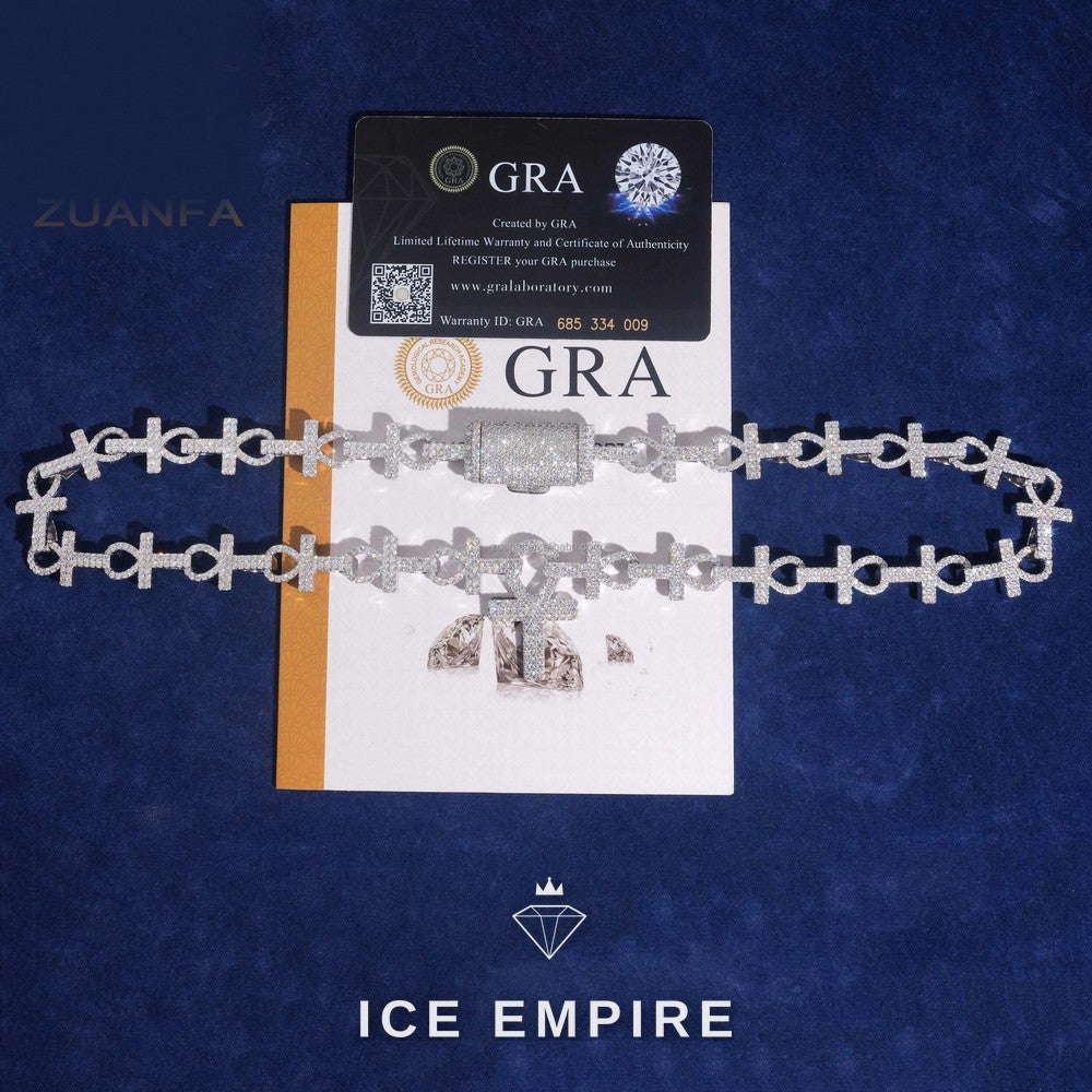Iced Out Cross 925 Silver Moissanite Cuban Chain