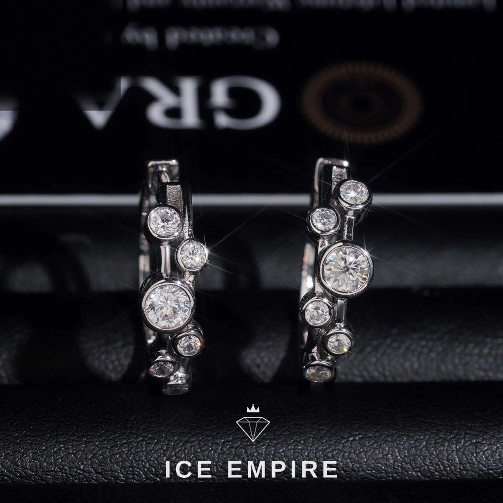 Iced Out Cluster 925 Silver Moissanite Hoop Earrings