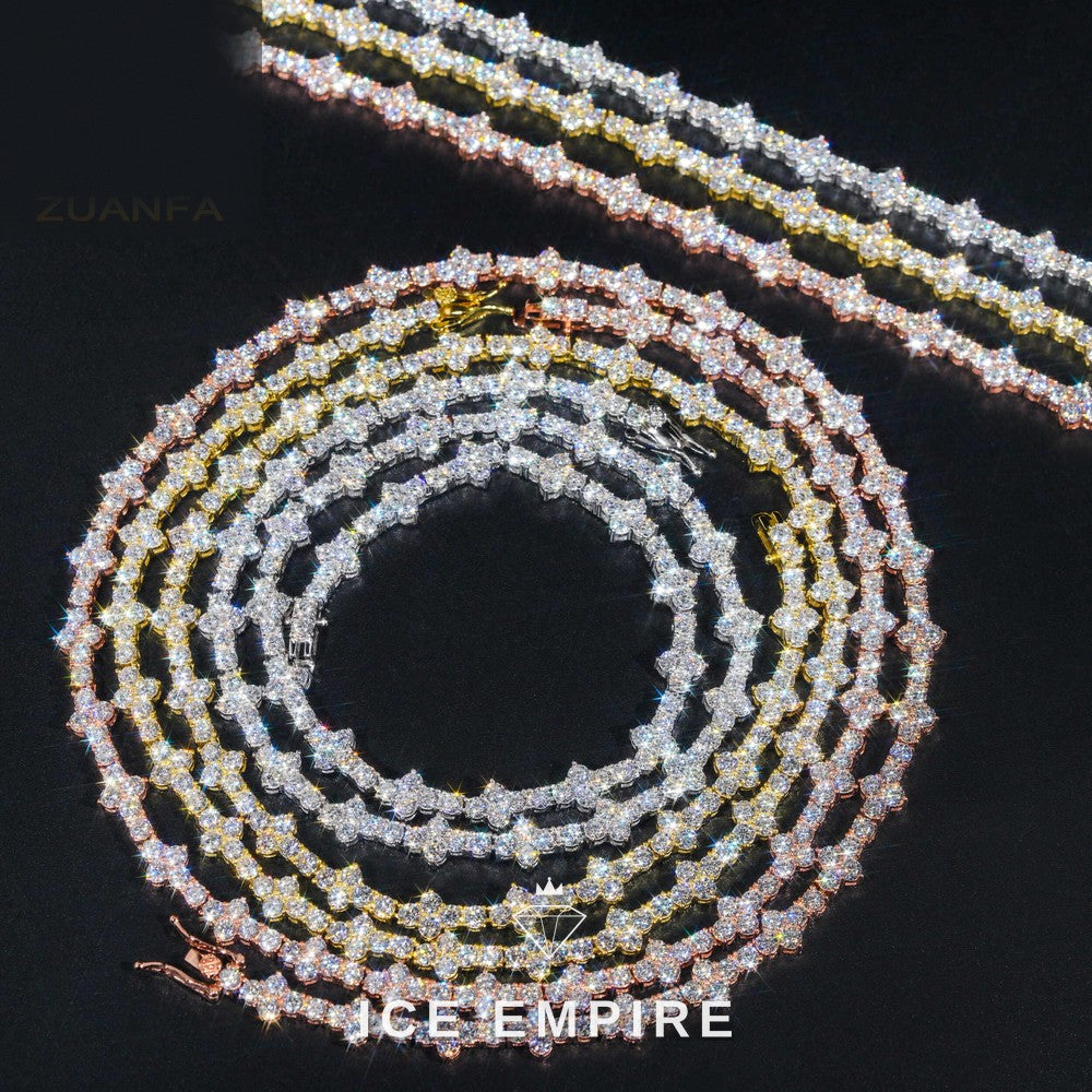 Iced Out Cluster Rose Gold Plated Moissanite Cuban Chain