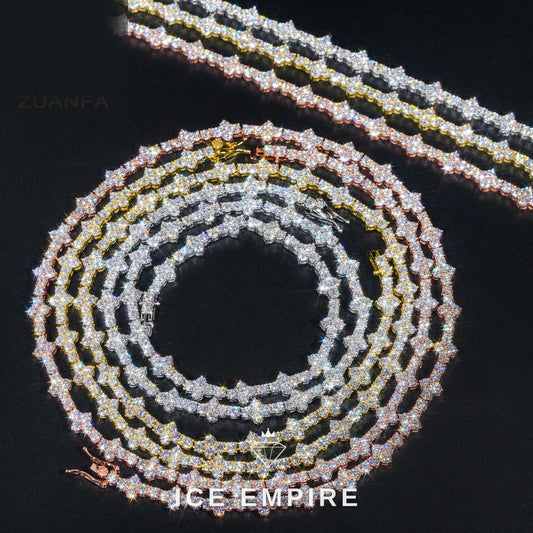 Iced Out Cluster Rose Gold Plated Moissanite Cuban Chain