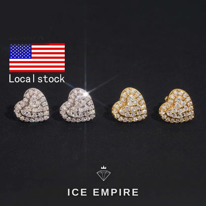 Iced Out Heart Rose Gold Plated Moissanite Earrings
