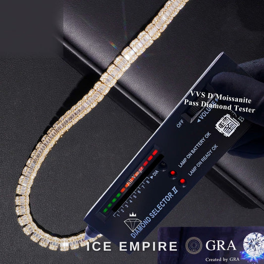 Iced Out Baguette Rose Gold Plated Moissanite Cuban Chain