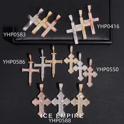 Iced Out Cross Rose Gold Plated Moissanite Pendant