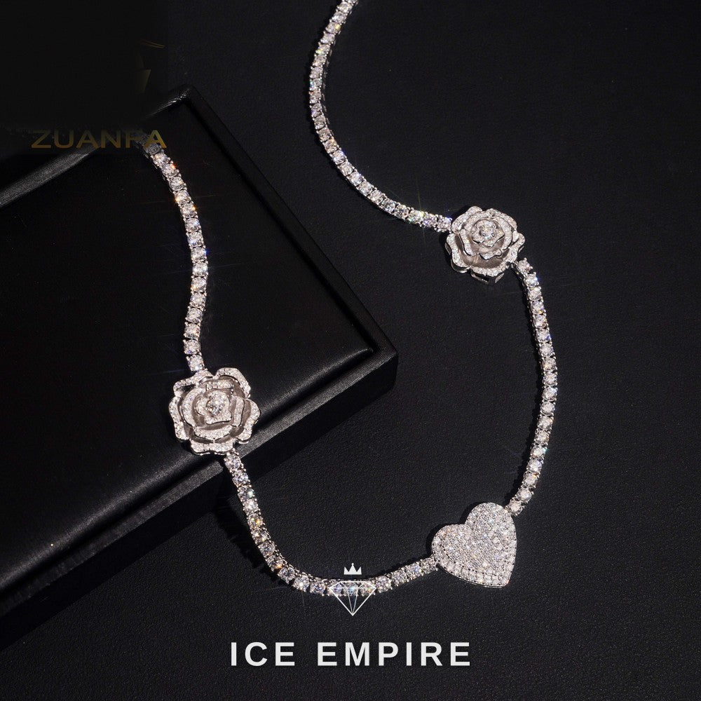 Iced Out Heart Rose Gold Plated Moissanite Cuban Chain
