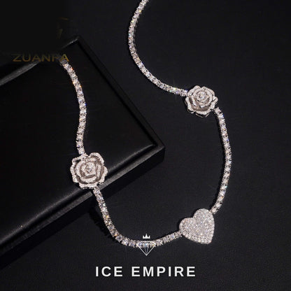 Iced Out Heart Rose Gold Plated Moissanite Cuban Chain