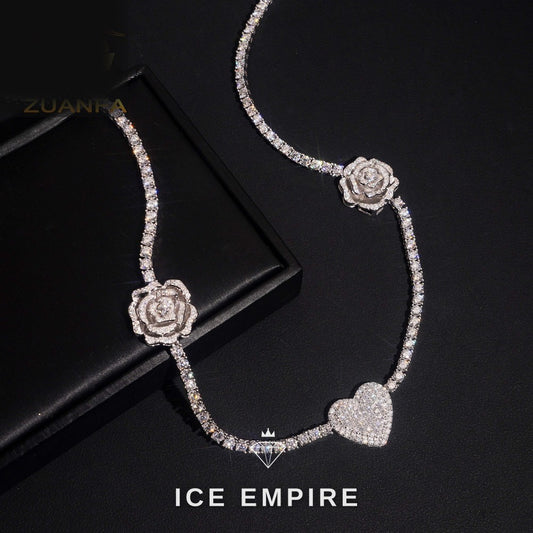 Iced Out Heart Rose Gold Plated Moissanite Cuban Chain