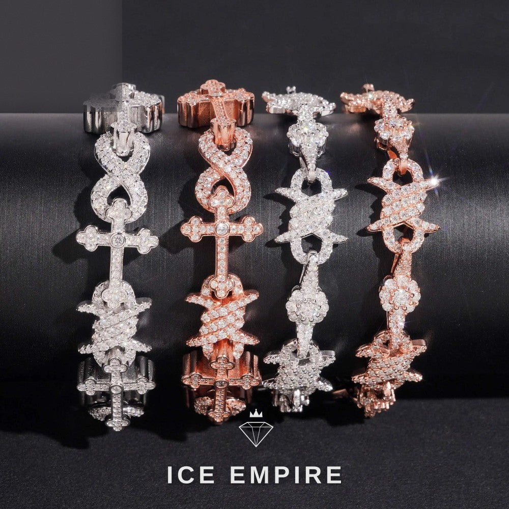 Iced Out Cross Rose Gold Plated Moissanite Tennis Bracelet
