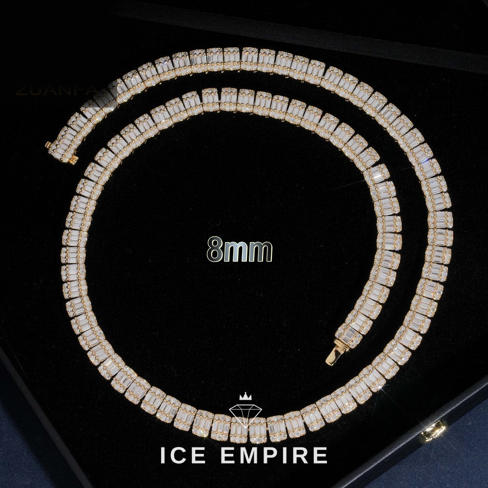 Iced Out Baguette Rose Gold Plated Moissanite Cuban Chain