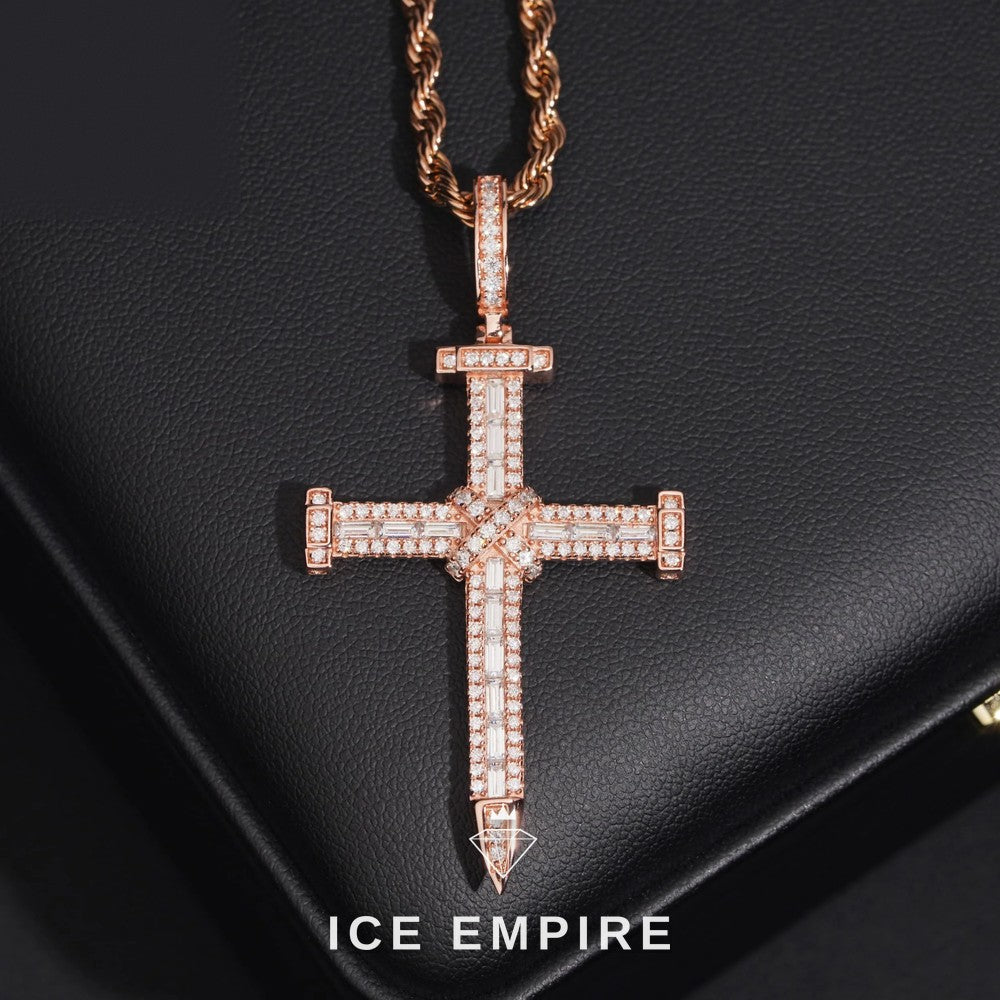 Iced Out Cross Rose Gold Plated Moissanite Pendant