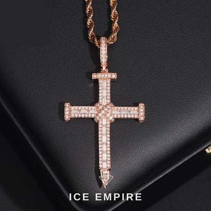 Iced Out Cross Rose Gold Plated Moissanite Pendant
