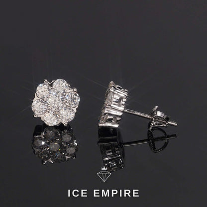 Iced Out Cluster 925 Silver Moissanite Stud Earrings