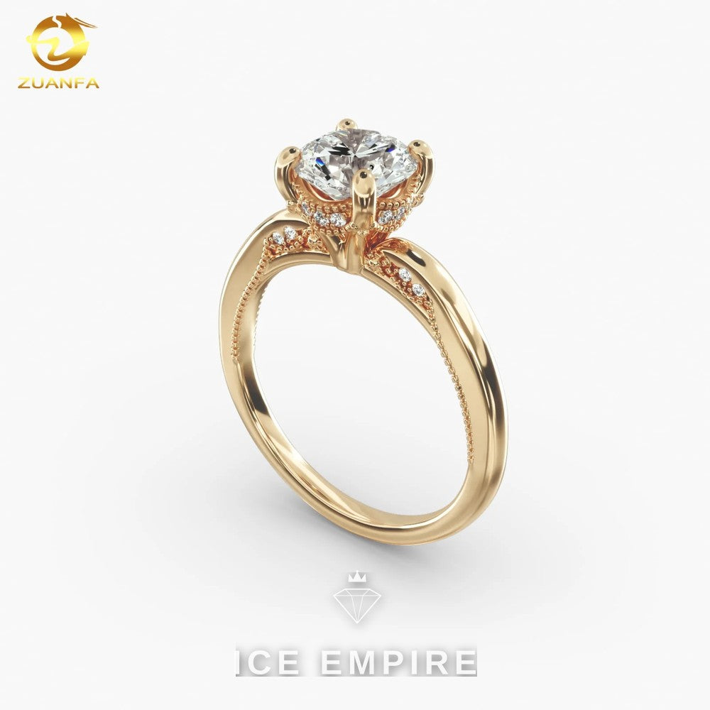 Iced Out Rose Gold Plated Moissanite Engagement Ring