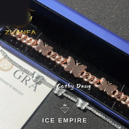 Iced Out Baguette 925 Silver Moissanite Cuban Chain