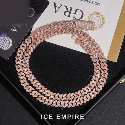 Iced Out Baguette Rose Gold Plated Moissanite Cuban Chain