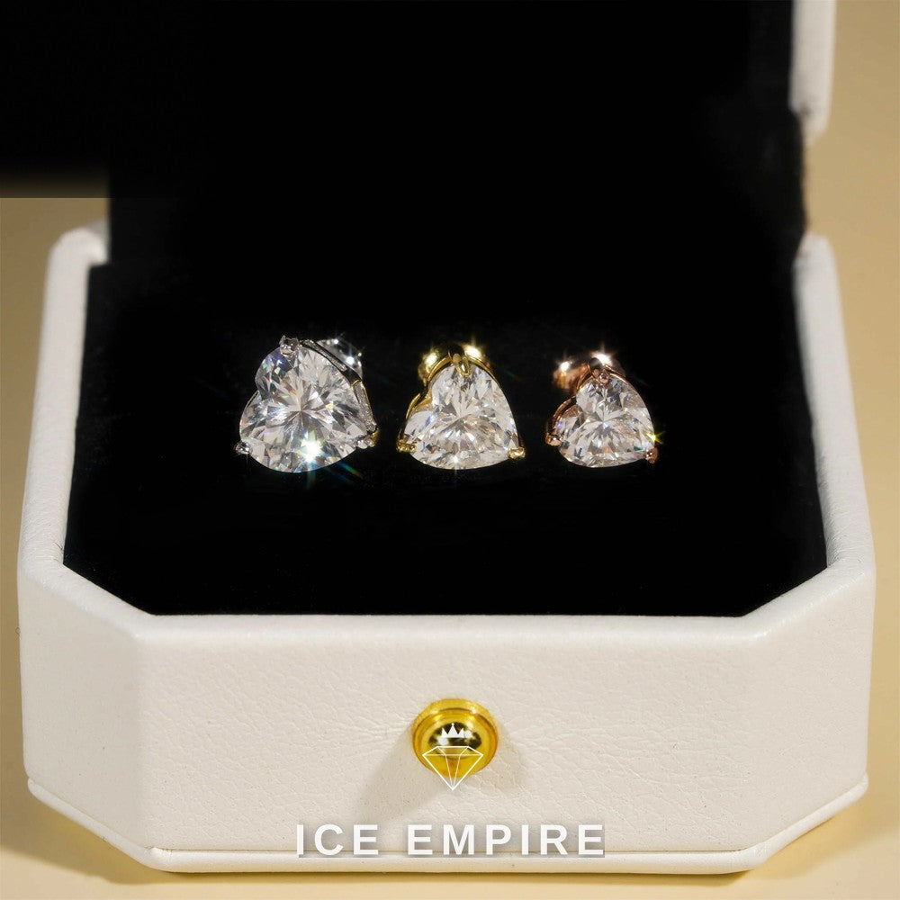 Iced Out Heart Gold Plated Moissanite Stud Earrings