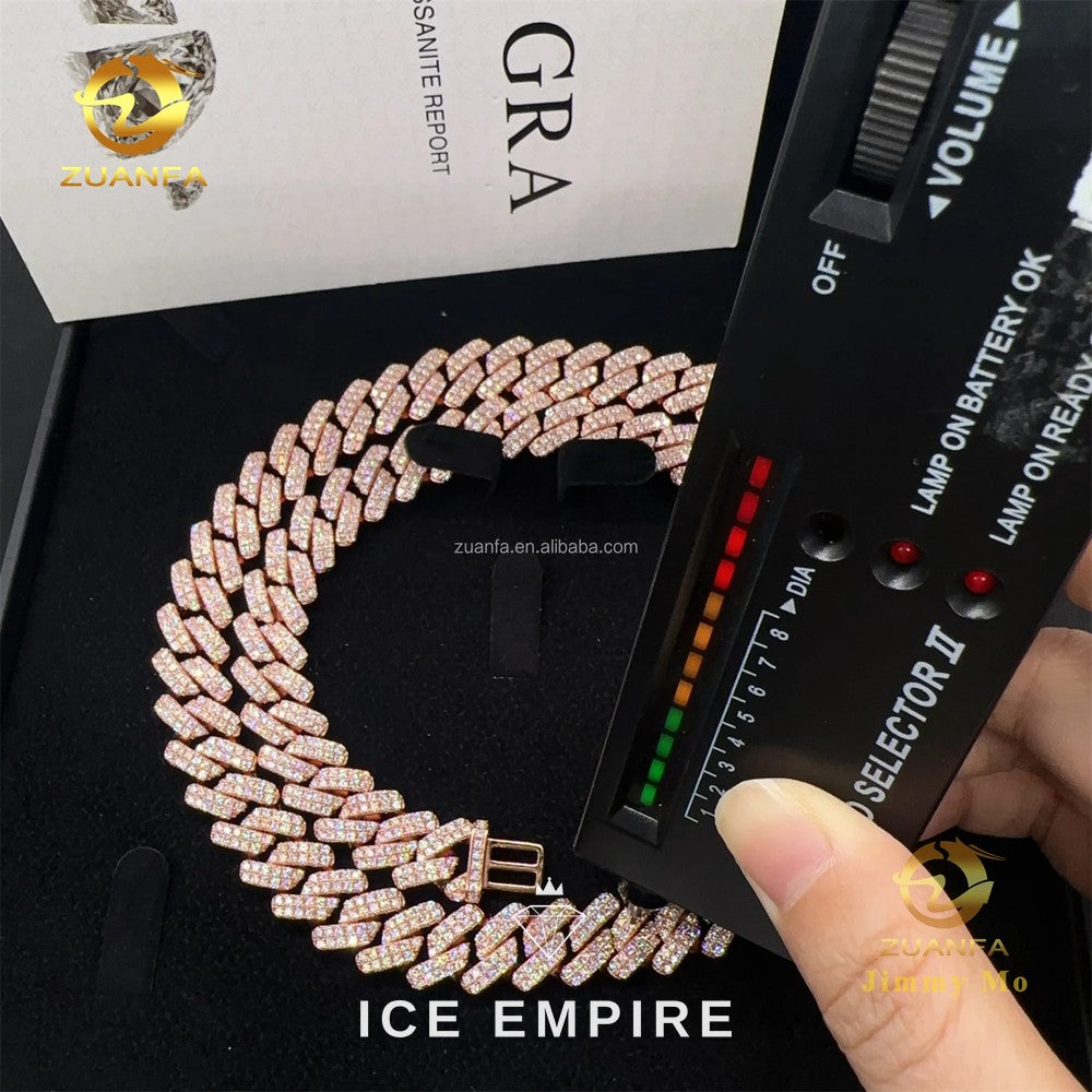 Iced Out Rose Gold Moissanite Cuban Chain