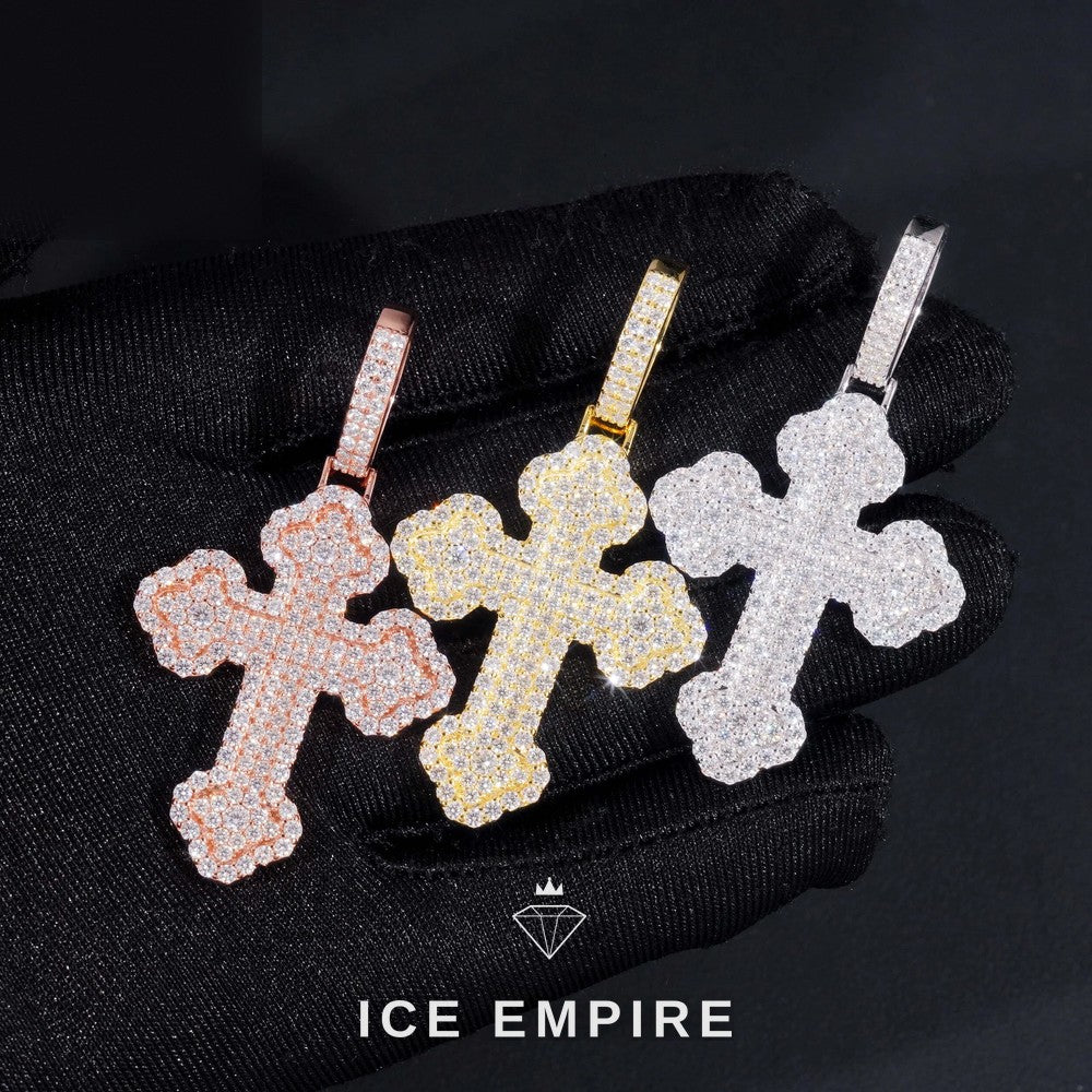 Iced Out Cross Rose Gold Plated Moissanite Pendant