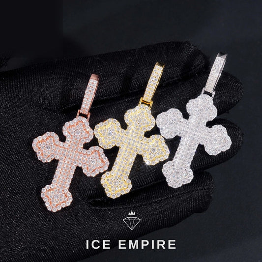 Iced Out Cross Rose Gold Plated Moissanite Pendant