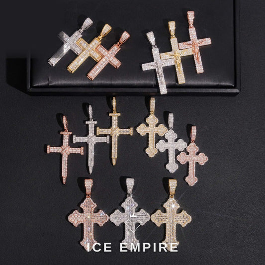 Iced Out Cross Rose Gold Plated Moissanite Pendant