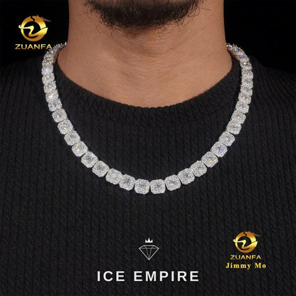 Iced Out Cluster 925 Silver Moissanite Cuban Chain