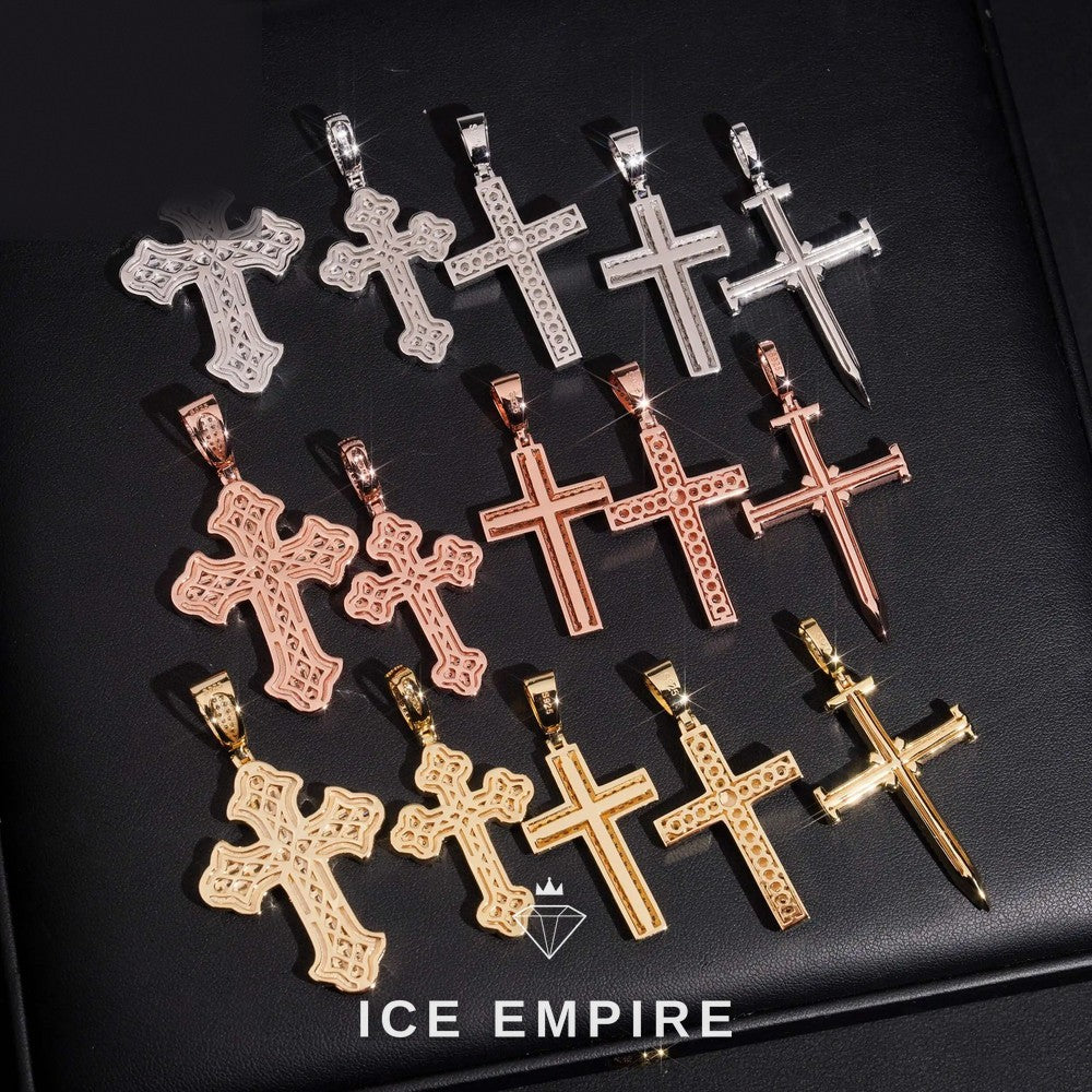 Iced Out Cross Rose Gold Plated Moissanite Pendant