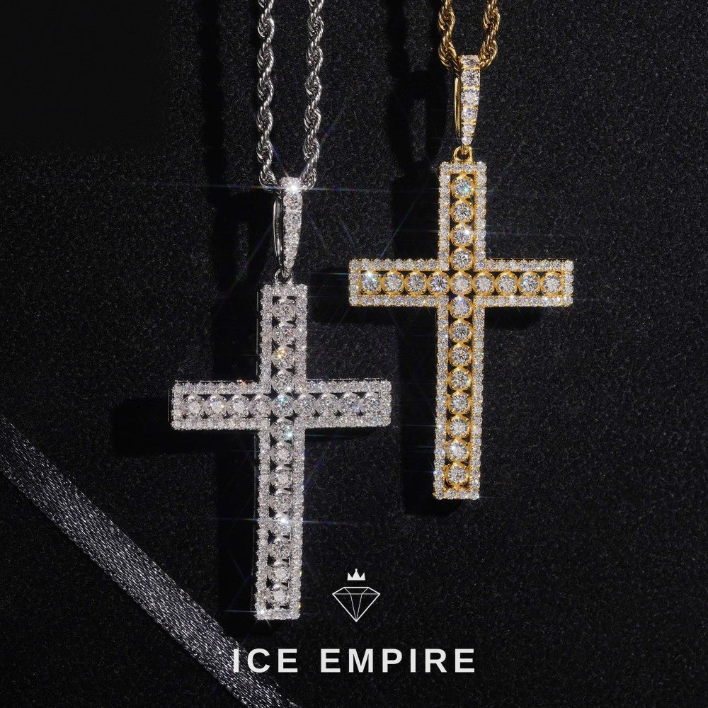 Iced Out Cross Rose Gold Plated Moissanite Pendant