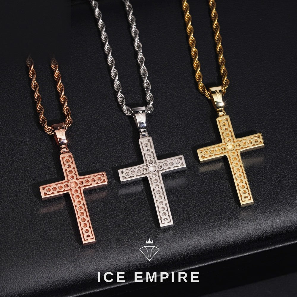 Iced Out Cross Rose Gold Plated Moissanite Pendant