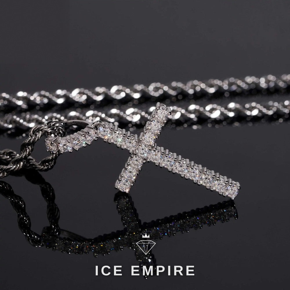 Iced Out Cross 925 Silver Lab Grown Diamond Pendant