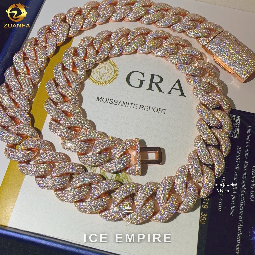 Iced Out Rose Gold Plated Moissanite Cuban Chain