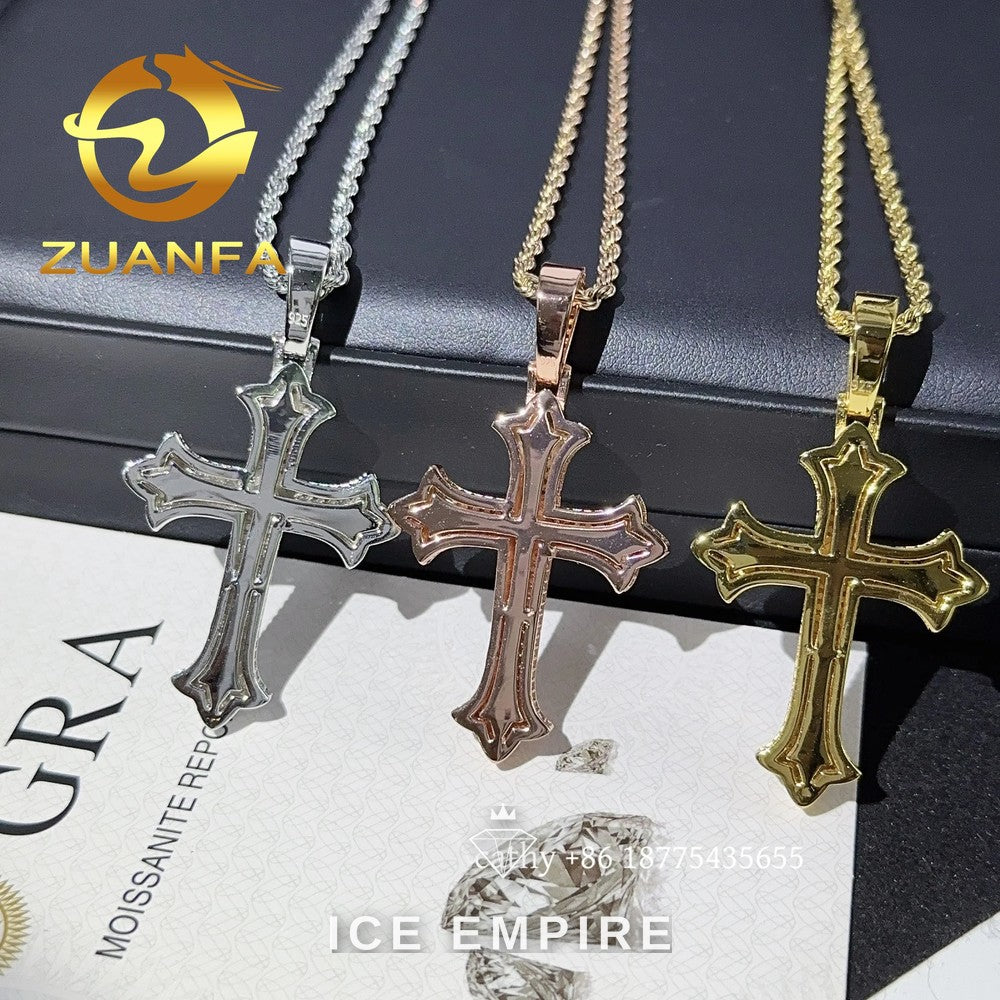 Iced Out Cross Rose Gold Plated Moissanite Rope Chain