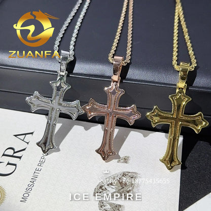 Iced Out Cross Rose Gold Plated Moissanite Rope Chain