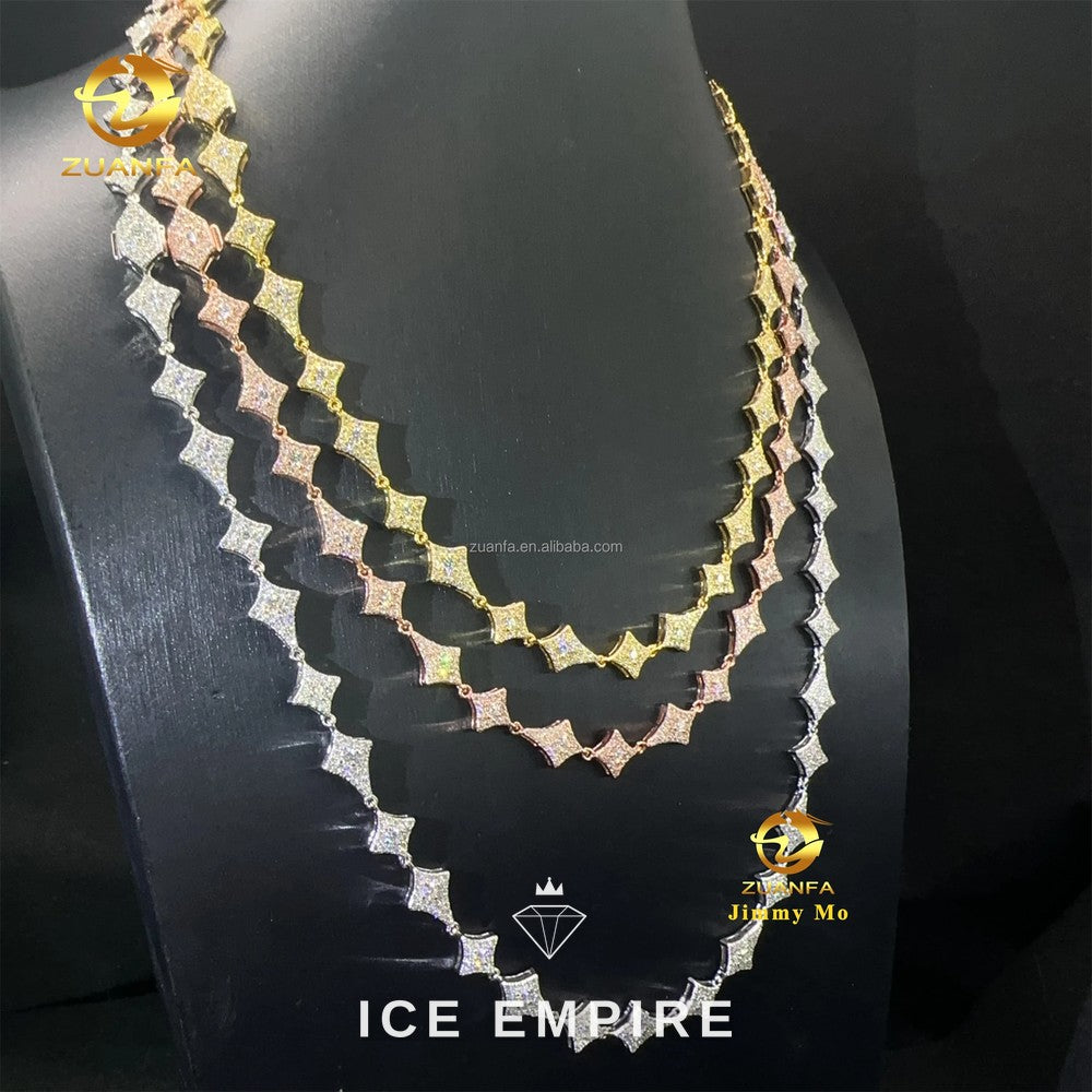 Iced Out Cluster Rose Gold Plated Moissanite Cuban Chain