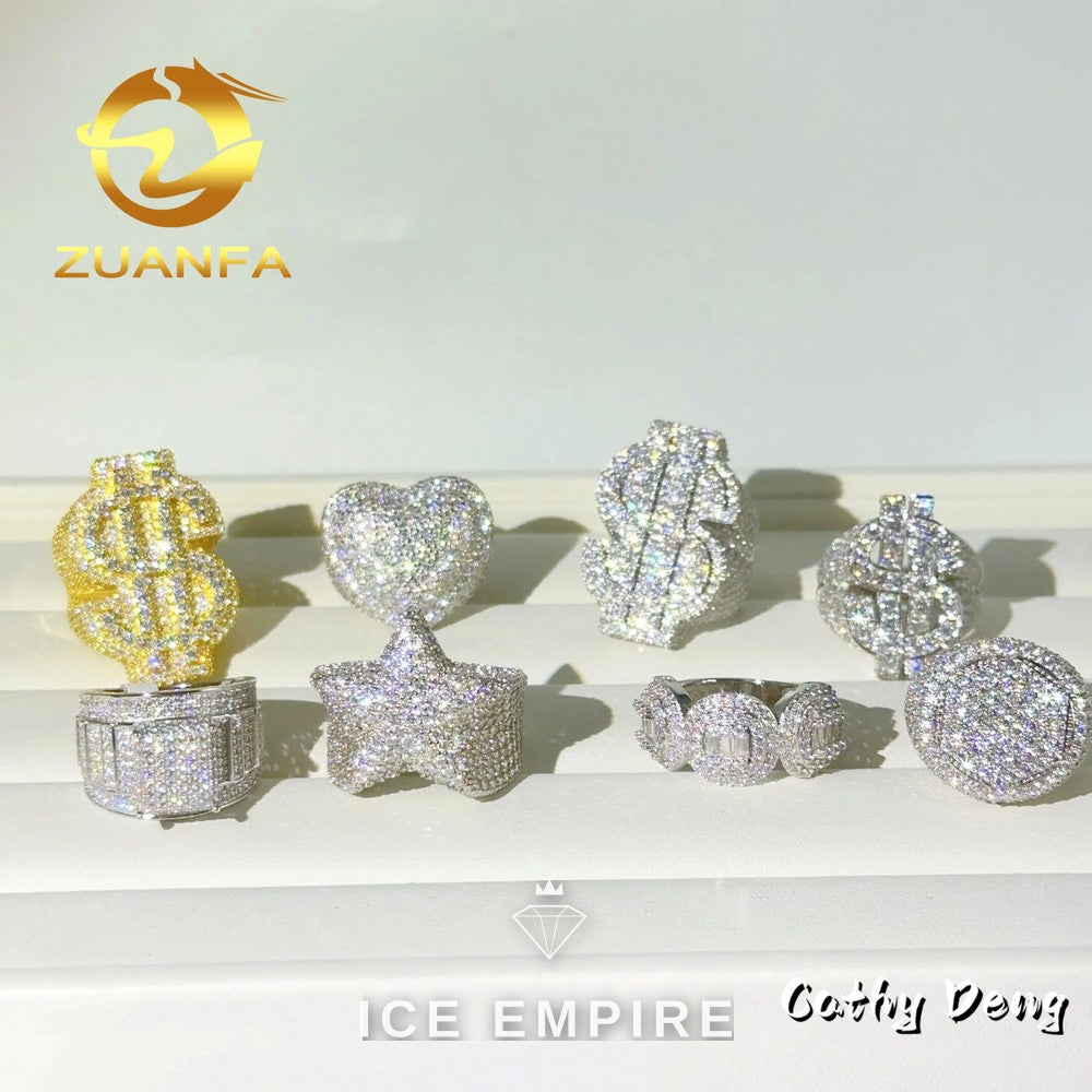 Iced Out Heart 925 Silver Moissanite Ring