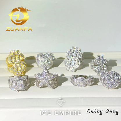 Iced Out Heart 925 Silver Moissanite Ring