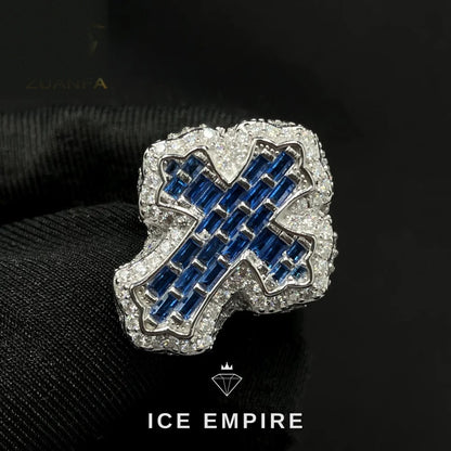 Iced Out Cross 925 Silver Moissanite Ring