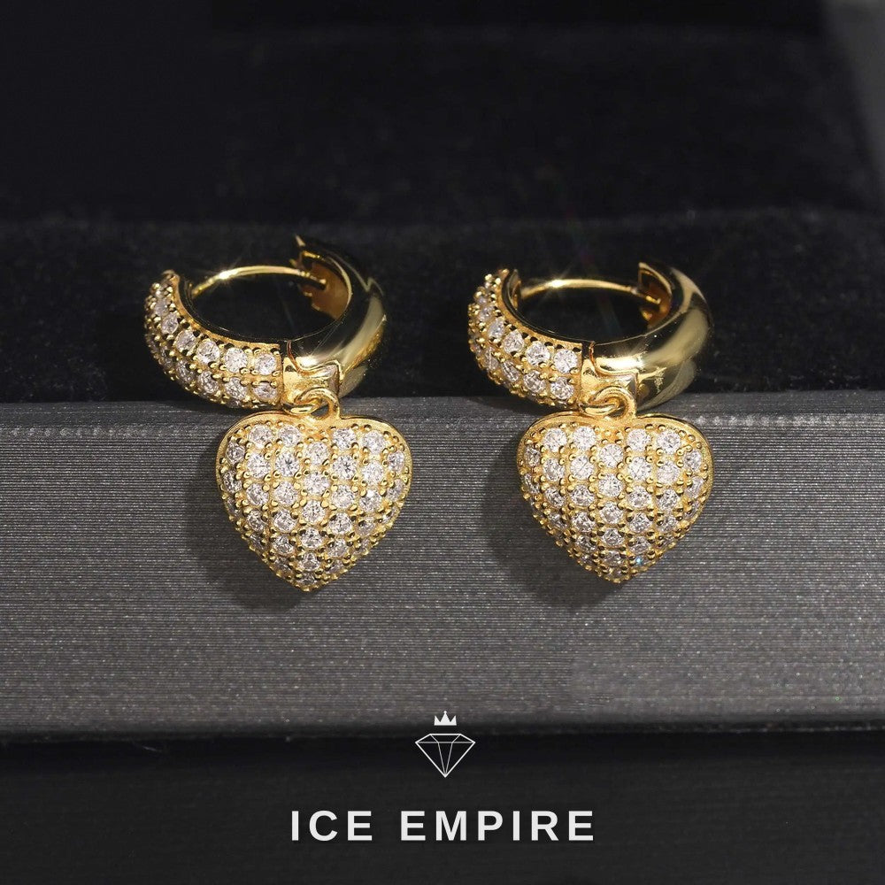 Iced Out Heart Gold Plated Moissanite Stud Earrings