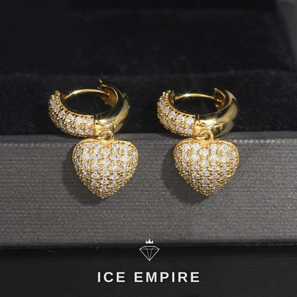 Iced Out Heart Gold Plated Moissanite Stud Earrings
