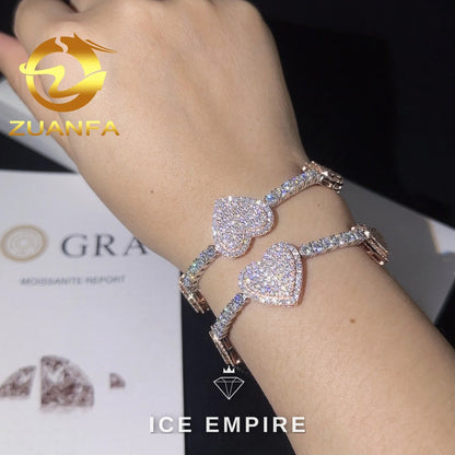 Iced Out Heart 925 Silver Moissanite Tennis Chain